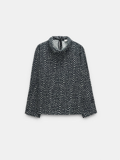 Printed High-Neck Blouse