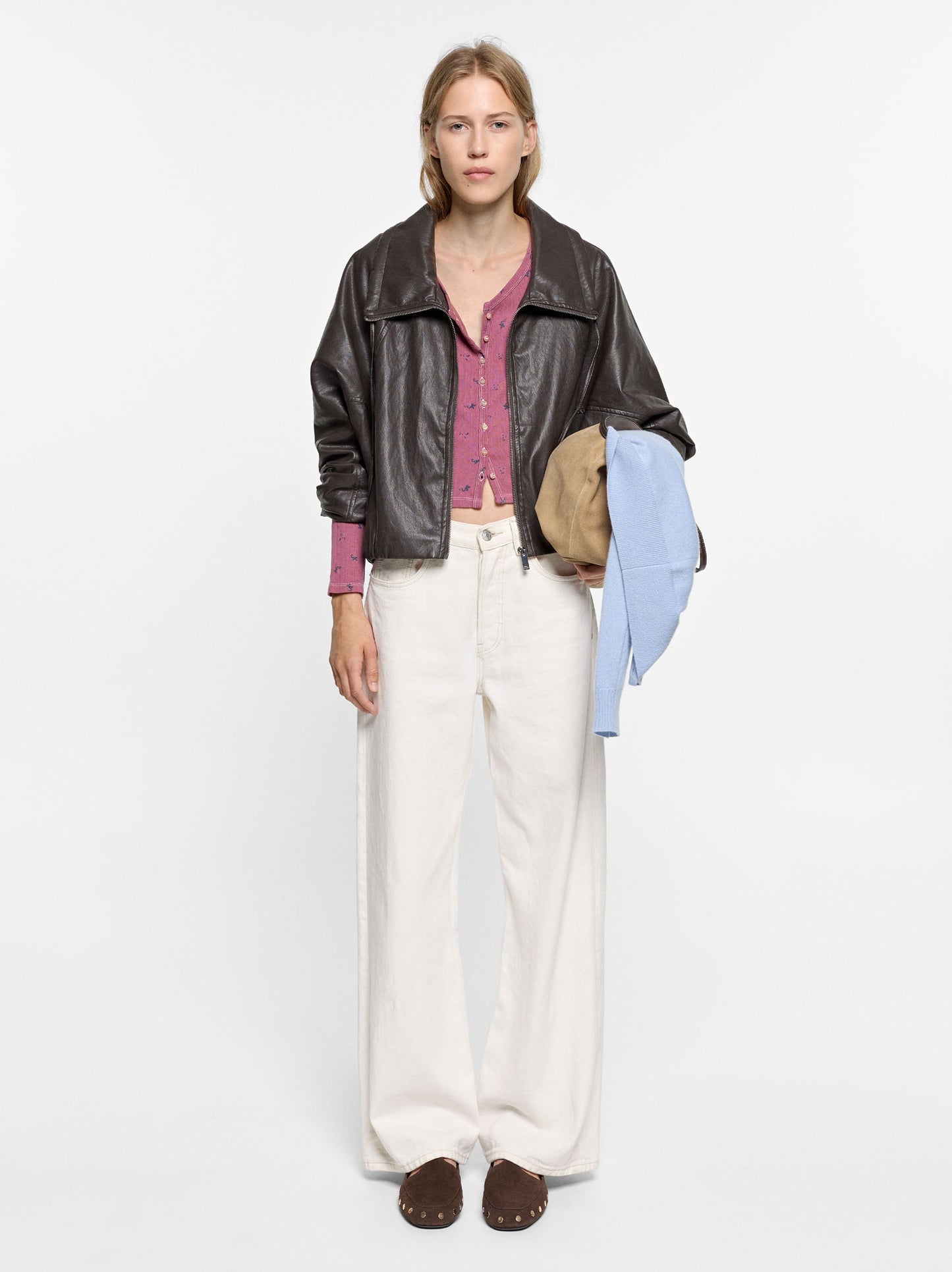 Leather-Effect Jacket With Versatile Collar