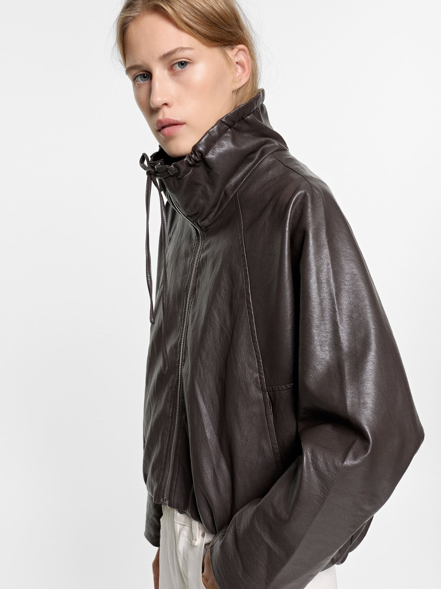 Leather-Effect Jacket With Versatile Collar