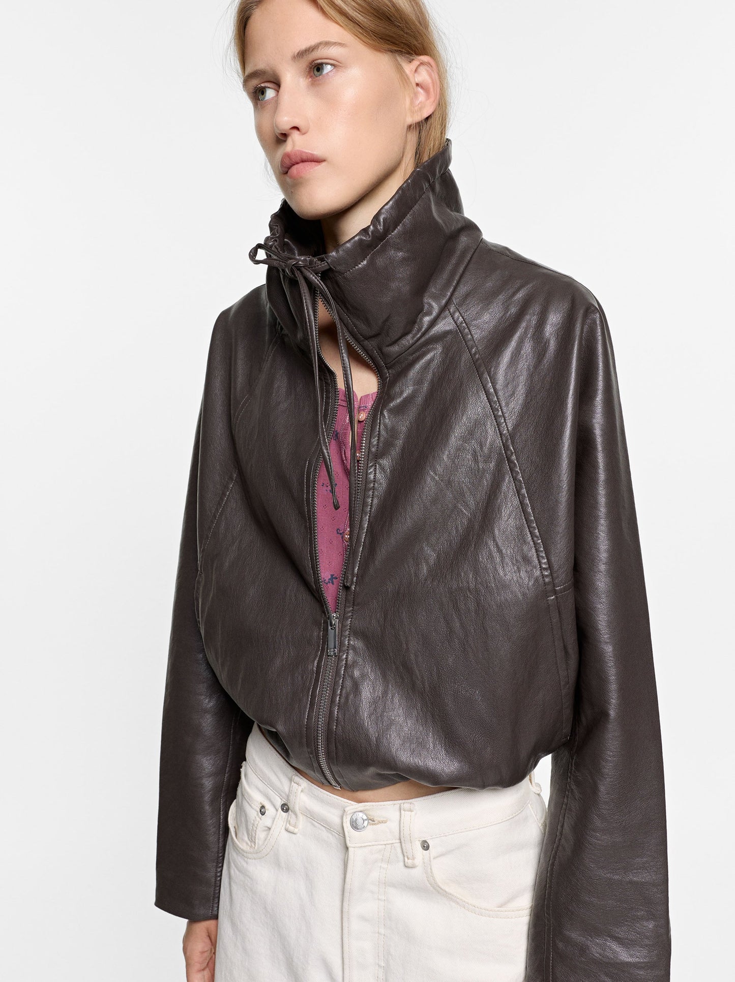 Leather-Effect Jacket With Versatile Collar