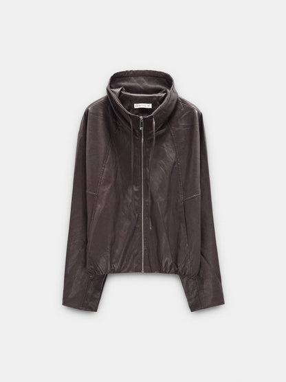 Leather-Effect Jacket With Versatile Collar