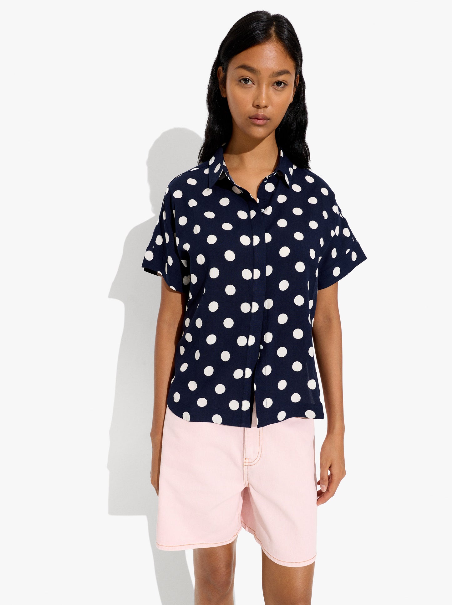Short-Sleeved Shirt With Printed Polka Dots