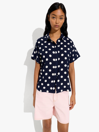 Short-Sleeved Shirt With Printed Polka Dots