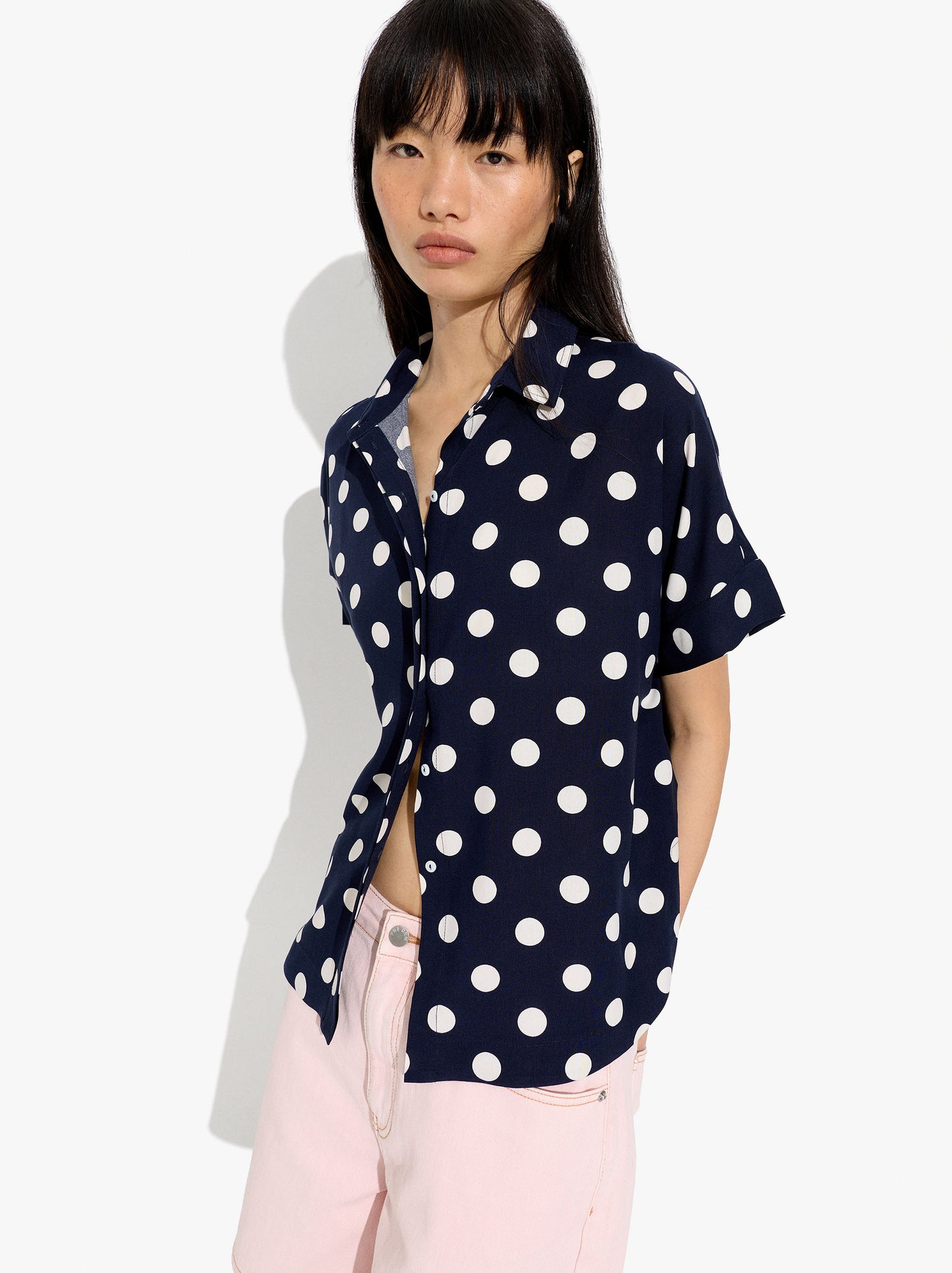 Short-Sleeved Shirt With Printed Polka Dots