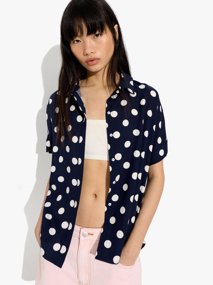 Short-Sleeved Shirt With Printed Polka Dots