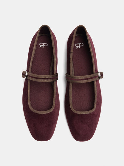 Velvet-Effect Ballet Flats With Strap
