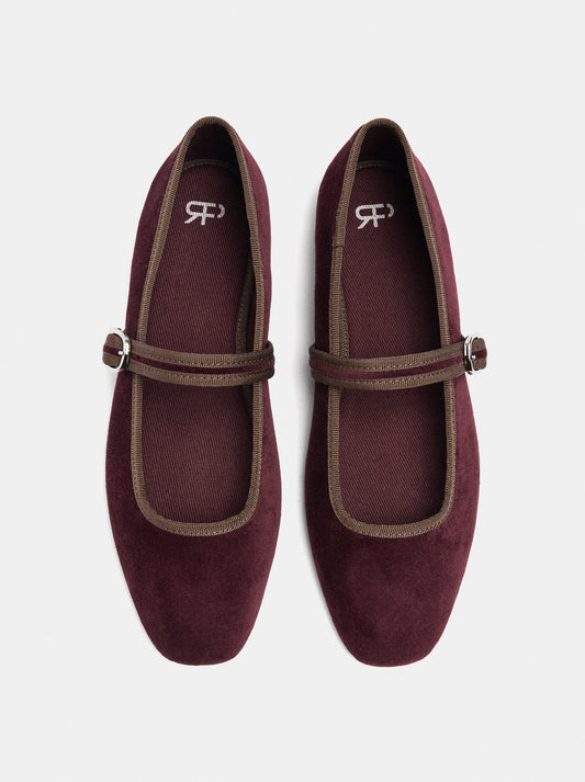 Velvet-Effect Ballet Flats With Strap