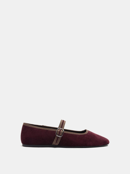 Velvet-Effect Ballet Flats With Strap