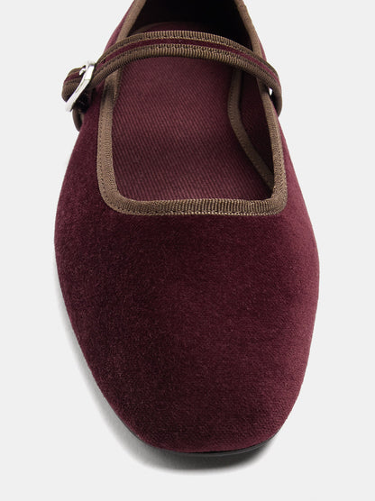Velvet-Effect Ballet Flats With Strap
