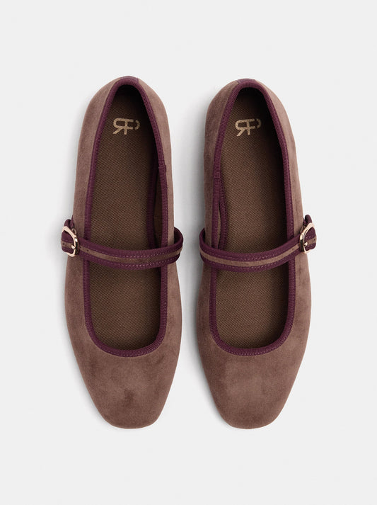 Velvet-Effect Ballet Flats With Strap