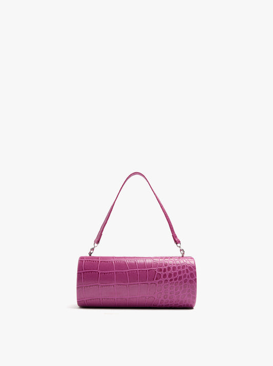 Cylindrical Party Clutch With Animal Embossing