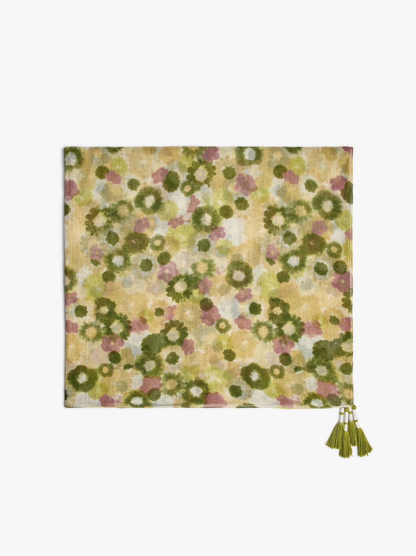Square Floral-Printed Scarf With Tassels