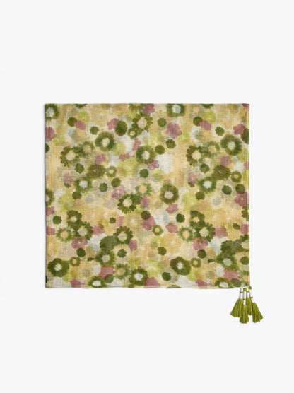 Square Floral-Printed Scarf With Tassels