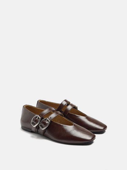 Leather-Effect Ballet Flats With Double Strap