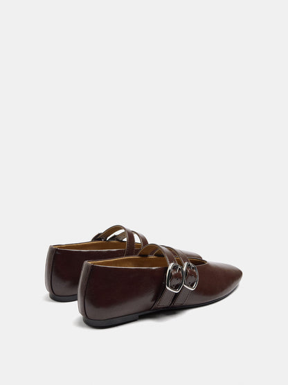 Leather-Effect Ballet Flats With Double Strap