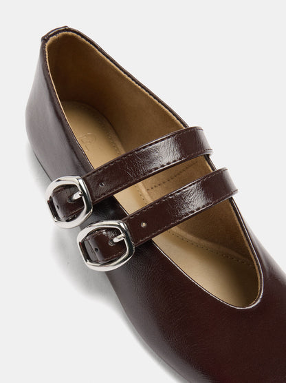Leather-Effect Ballet Flats With Double Strap