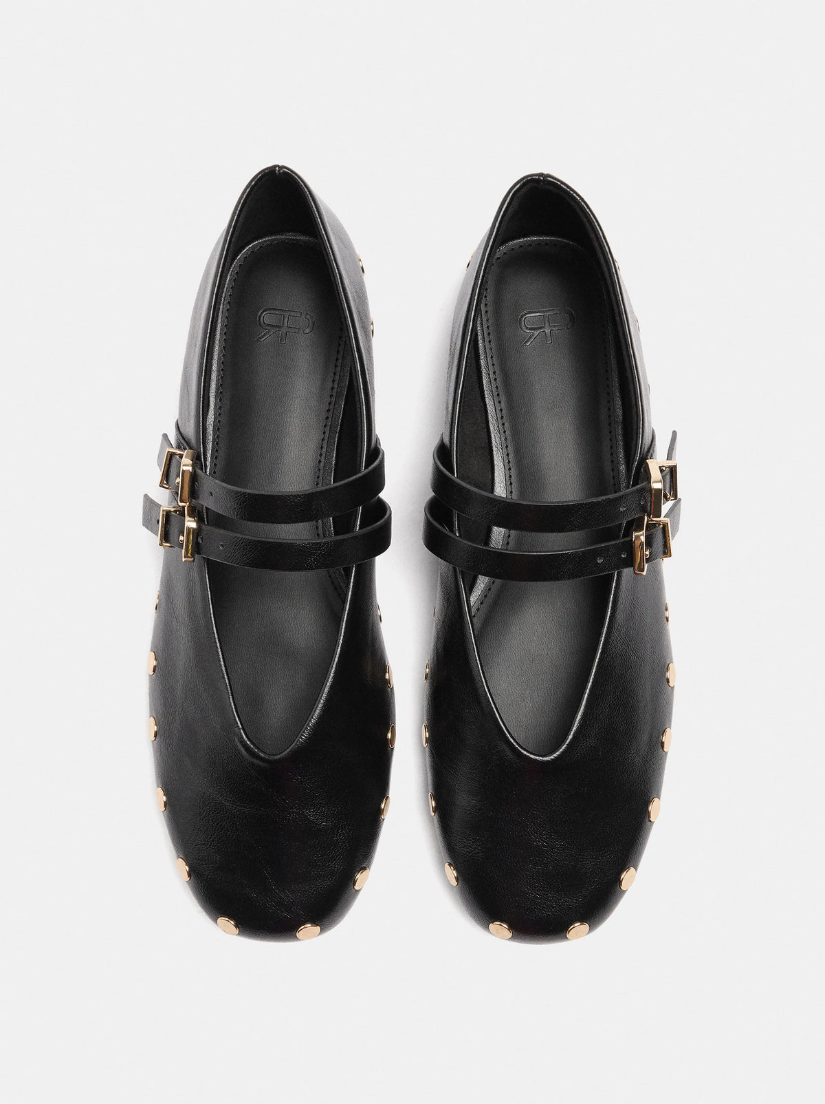 Ballet Flats With Studs And Double Strap