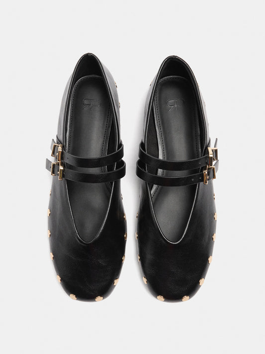 Ballet Flats With Studs And Double Strap