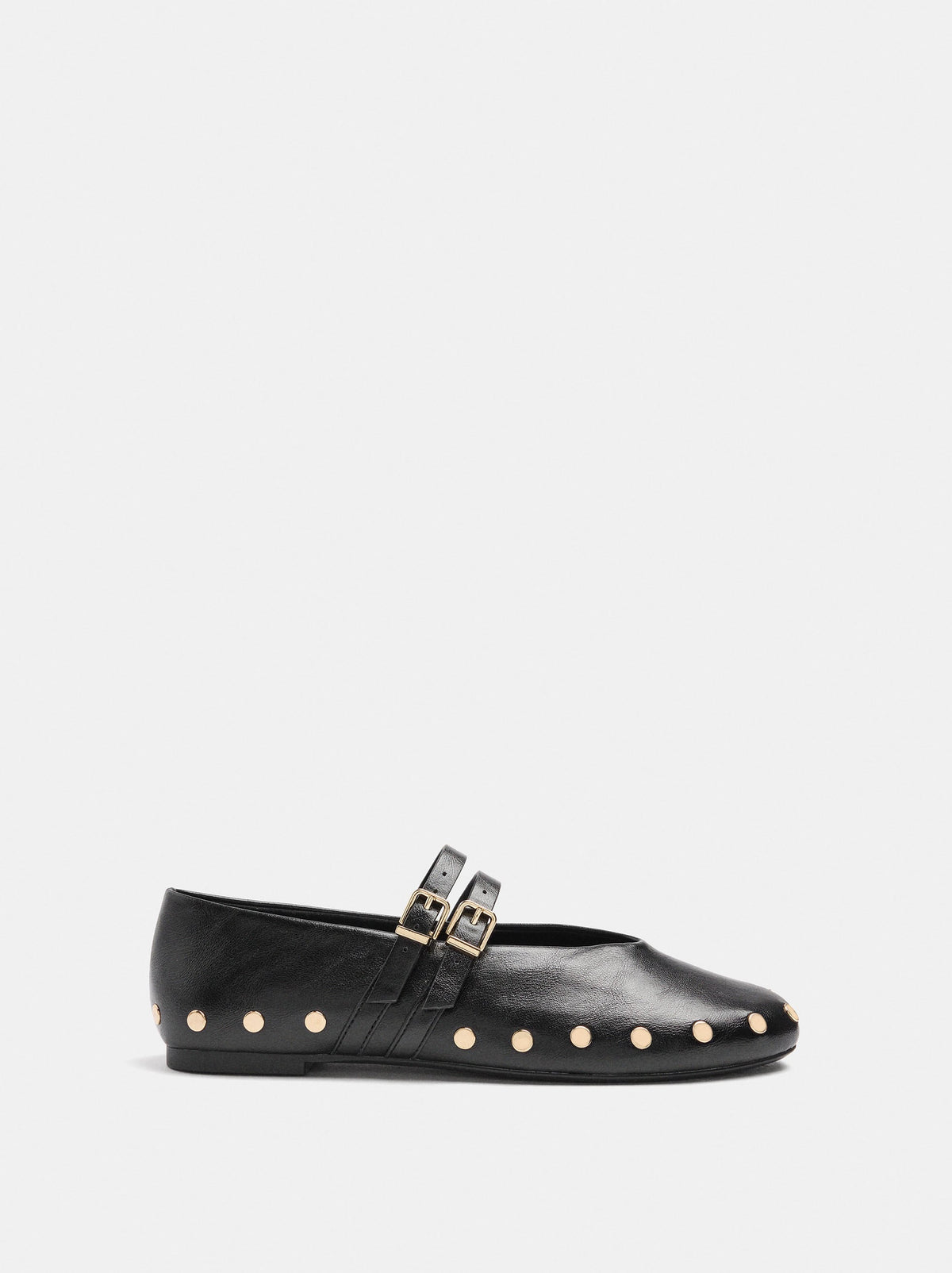 Ballet Flats With Studs And Double Strap