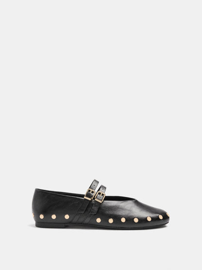 Ballet Flats With Studs And Double Strap