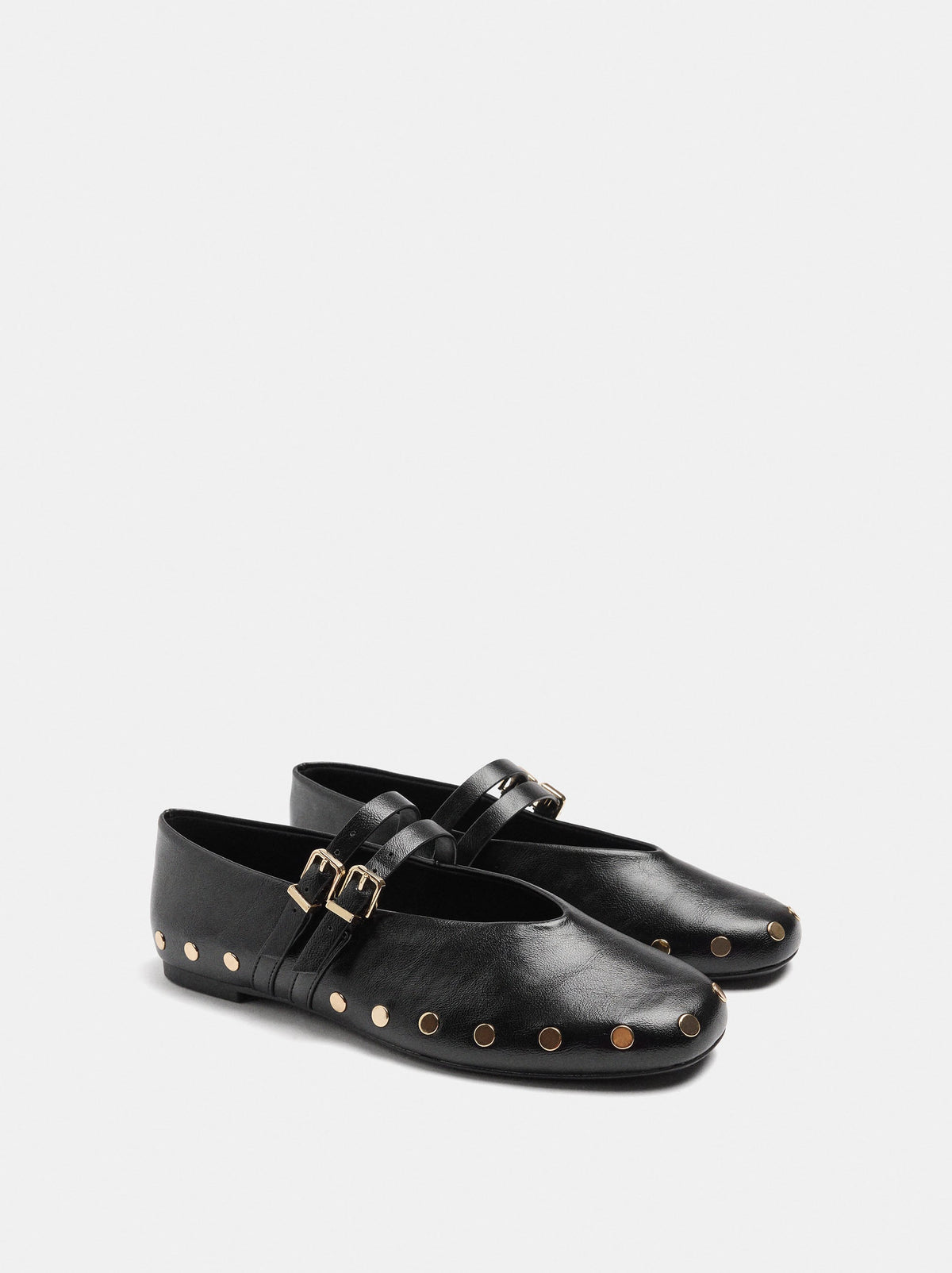 Ballet Flats With Studs And Double Strap