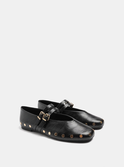Ballet Flats With Studs And Double Strap