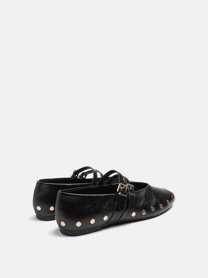 Ballet Flats With Studs And Double Strap