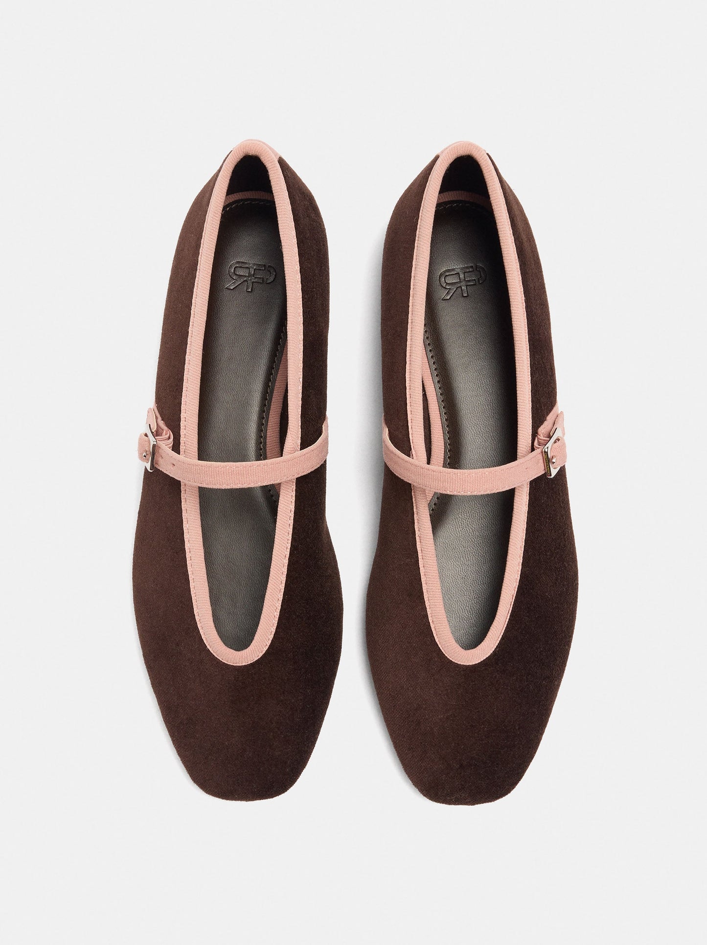 Contrast Velvet-Effect Ballet Flats With Strap