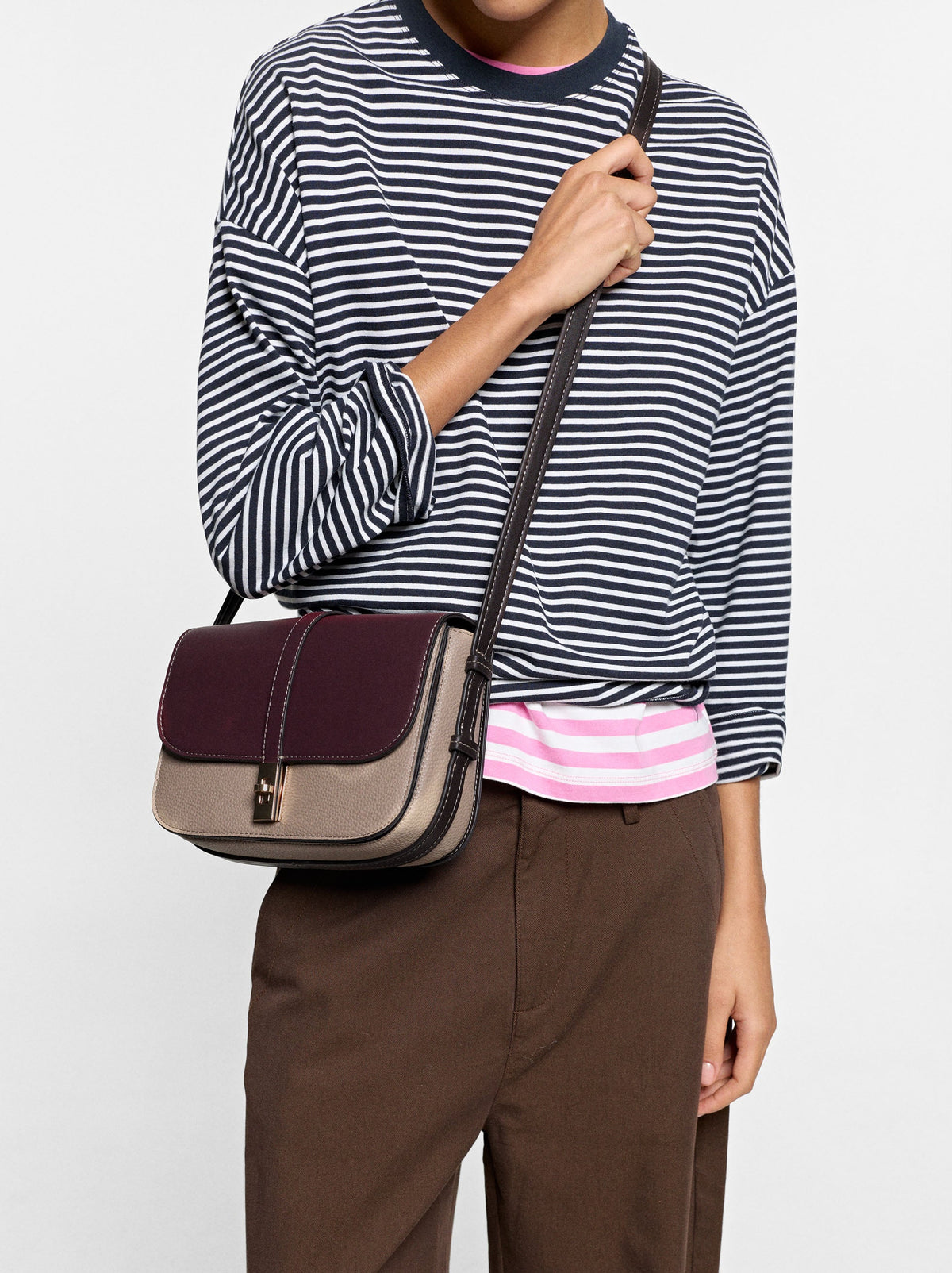 Color Block Crossbody Bag With Flap