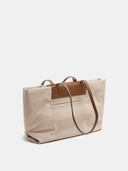 Nylon-Effect Shopper Bag With External Pocket