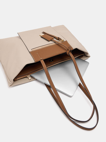 Nylon-Effect Shopper Bag With External Pocket