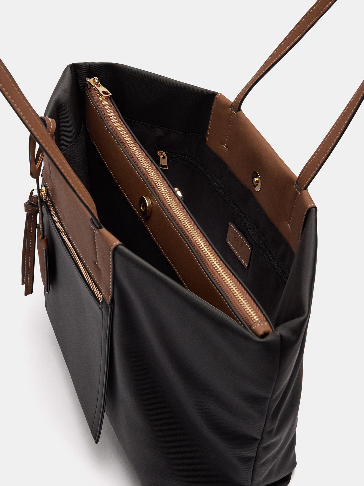 Nylon-Effect Shopper Bag With External Pocket