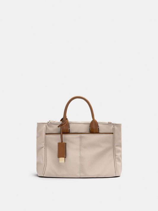 Nylon-Effect Tote Bag With Charm