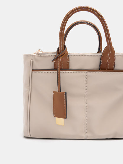 Nylon-Effect Tote Bag With Charm