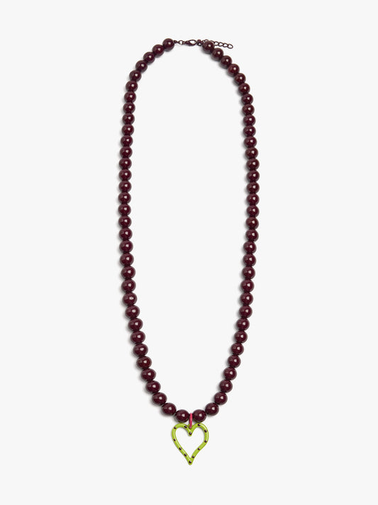 Resin Bead Necklace With Heart Pendant