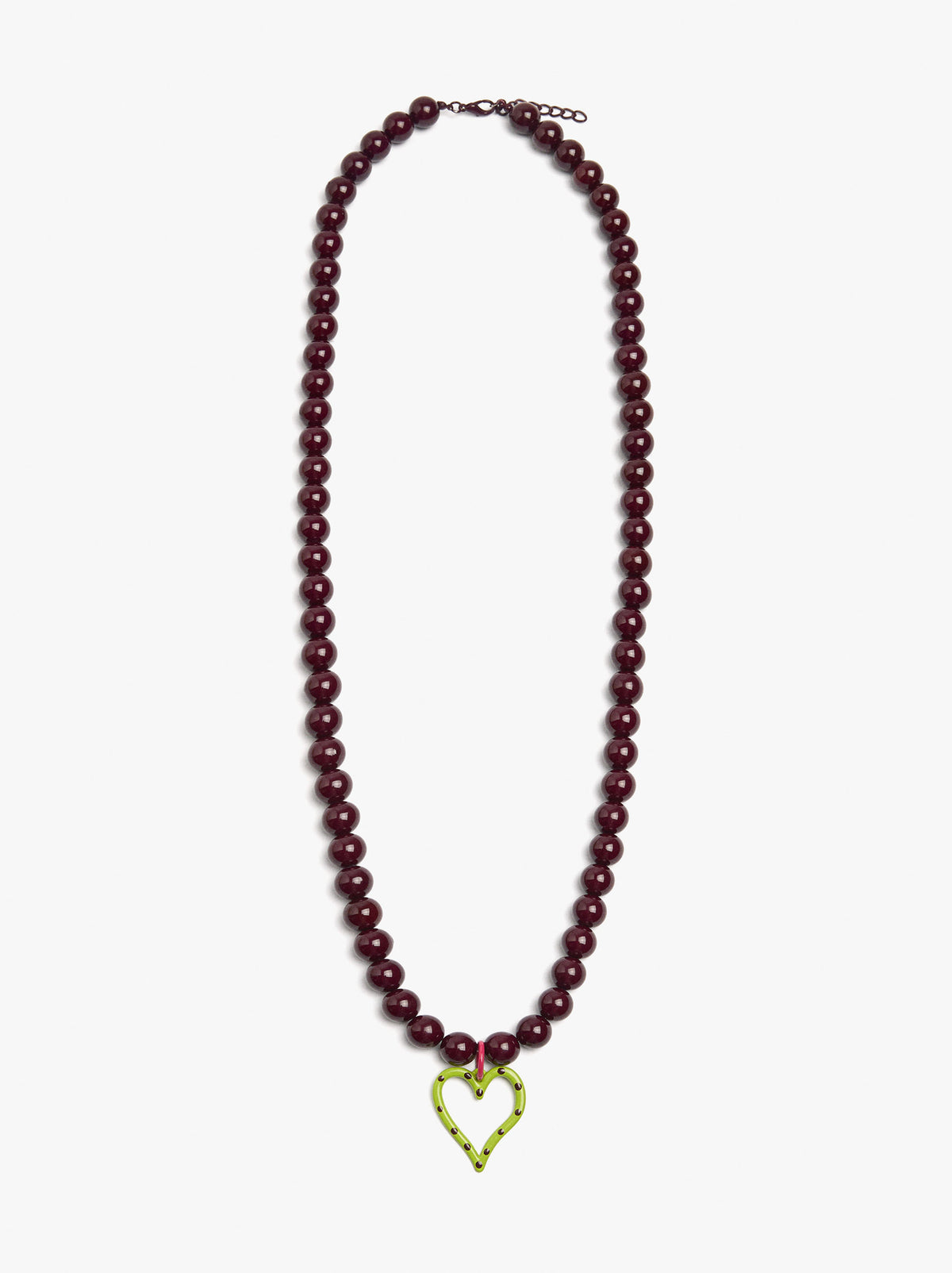 Resin Bead Necklace With Heart Pendant