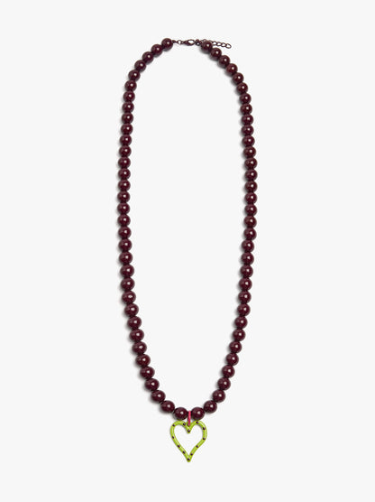 Resin Bead Necklace With Heart Pendant