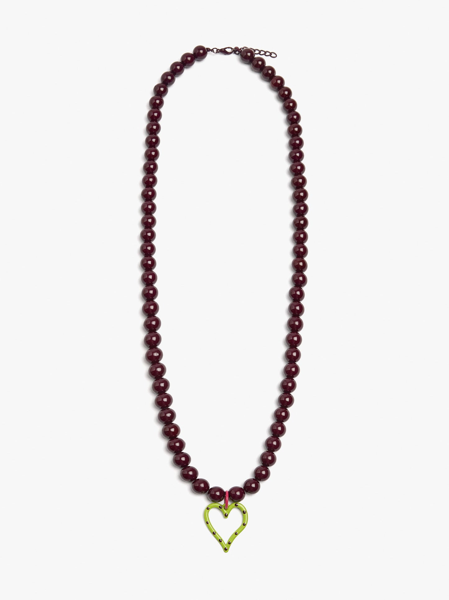 Resin Bead Necklace With Heart Pendant