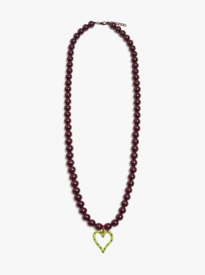 Resin Bead Necklace With Heart Pendant