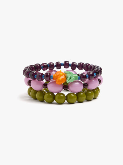 Set Of Elastic Bracelets With Flower Detail