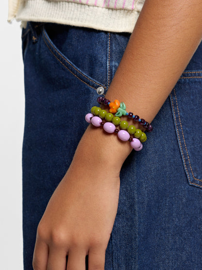 Set Of Elastic Bracelets With Flower Detail