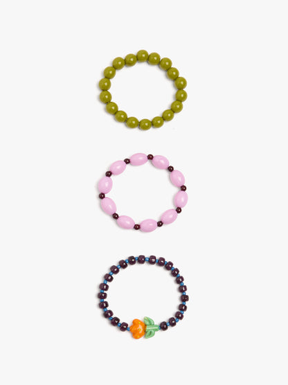 Set Of Elastic Bracelets With Flower Detail