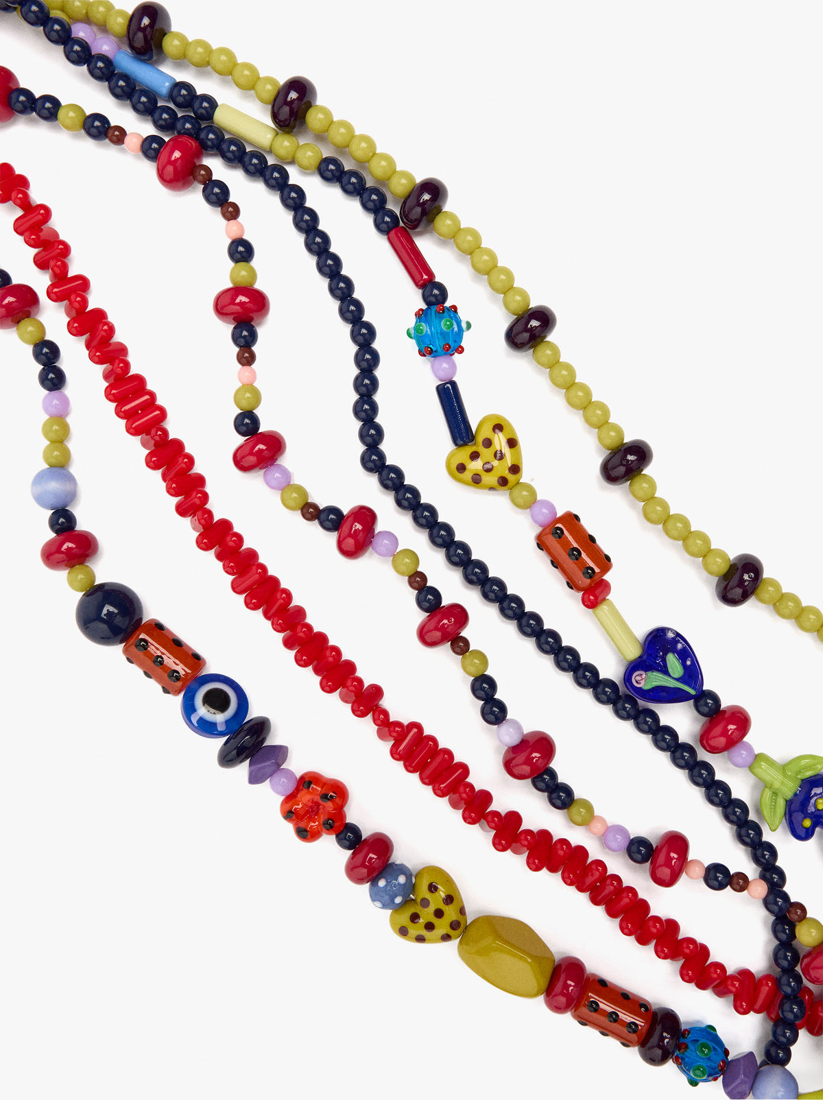 Multi-Collar Necklace With Multicolor Dangling Glass Beads