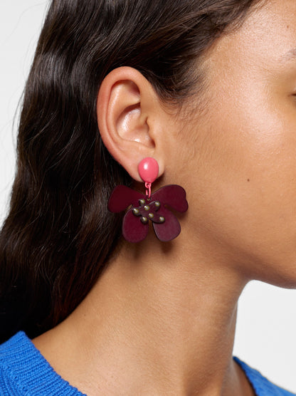 Half-Flower Earrings With Enamel