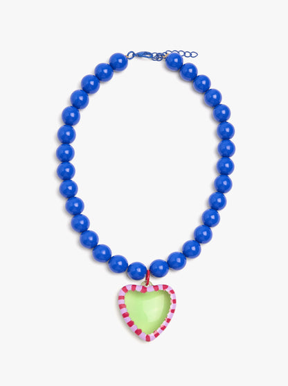 Heart Bead Necklace With Enamelled Border