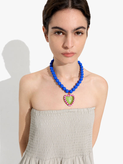 Heart Bead Necklace With Enamelled Border