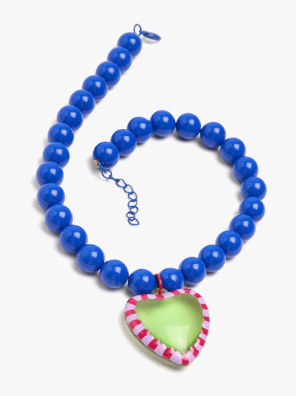 Heart Bead Necklace With Enamelled Border