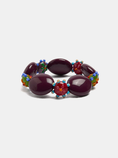 Multicolour Oval Beads And Elastic Bracelet
