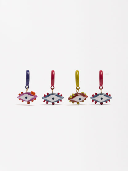 Set Of Multicolor Resin Eye Hoop Earrings