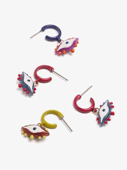 Set Of Multicolor Resin Eye Hoop Earrings